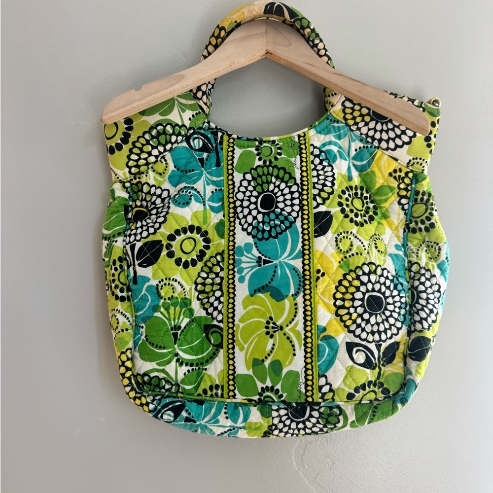 Vera Bradley Quilted Floral Tote Green Blue Vintage Print Shoulder Bag Paisley - Picture 7 of 8